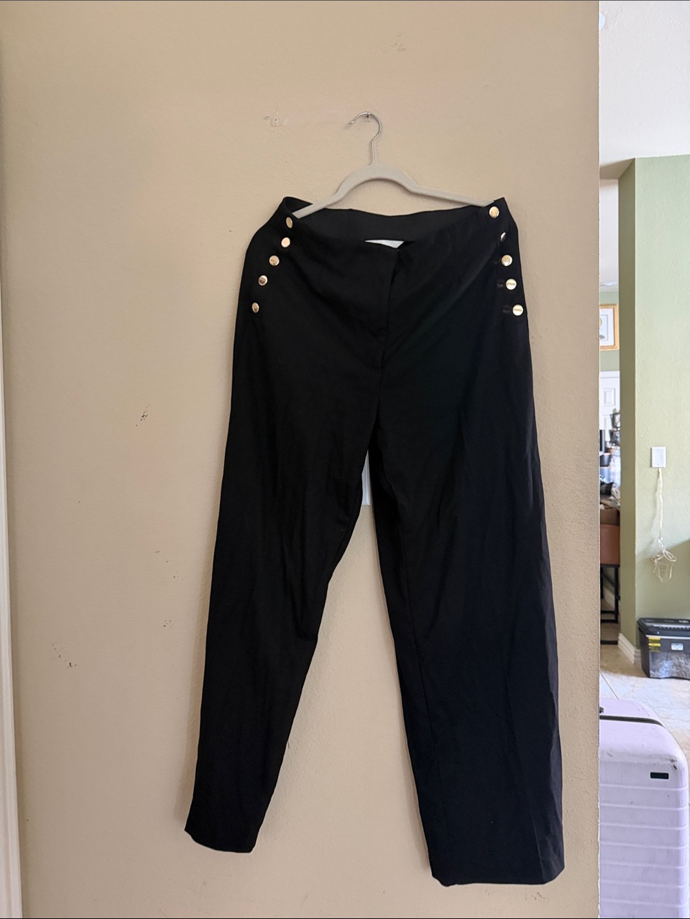 H&M Black High-Rise Trousers with Gold Buttons